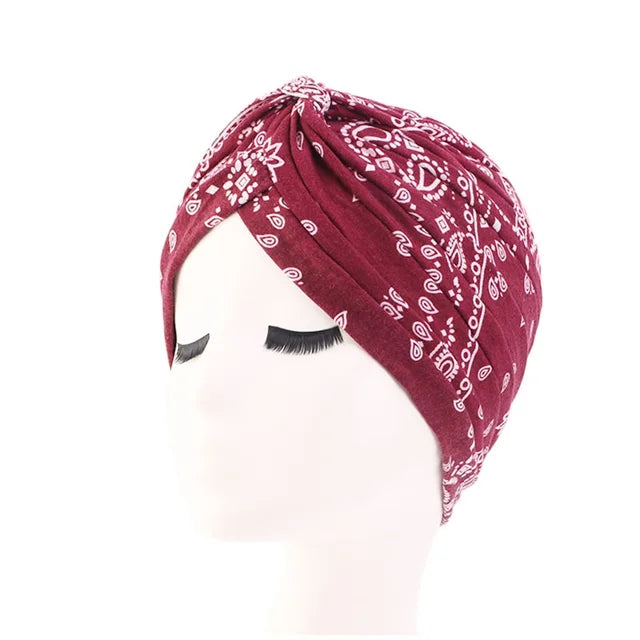 Hot Sale Ethnic Style Lady Turban Hat Print Indian Cap High Quality Muslim Sleep Bonnet For Women