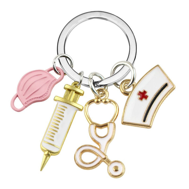 Nurses, doctors, masks, keychains, medical rescue personnel keyrings, syringes, syringes, stethoscopes, keychains