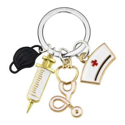 Nurses, doctors, masks, keychains, medical rescue personnel keyrings, syringes, syringes, stethoscopes, keychains