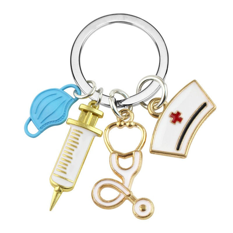 Nurses, doctors, masks, keychains, medical rescue personnel keyrings, syringes, syringes, stethoscopes, keychains