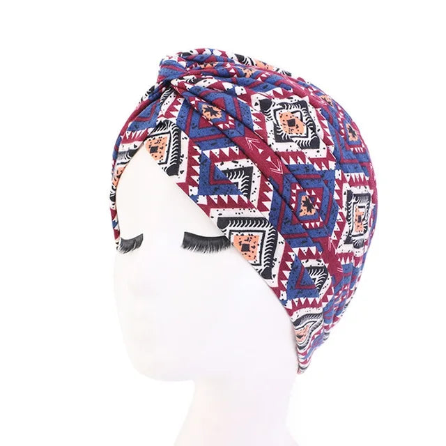 Hot Sale Ethnic Style Lady Turban Hat Print Indian Cap High Quality Muslim Sleep Bonnet For Women